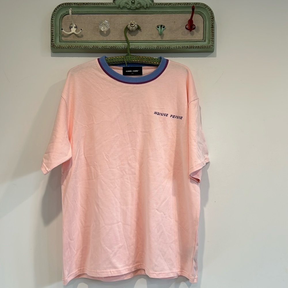 New Homme + Femme pastel pink short sleeve crewneck T-shirt size large men’s